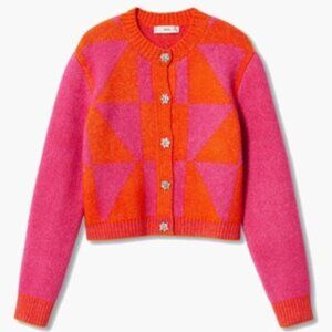Mango Pink and Orange Geometric Cardigan